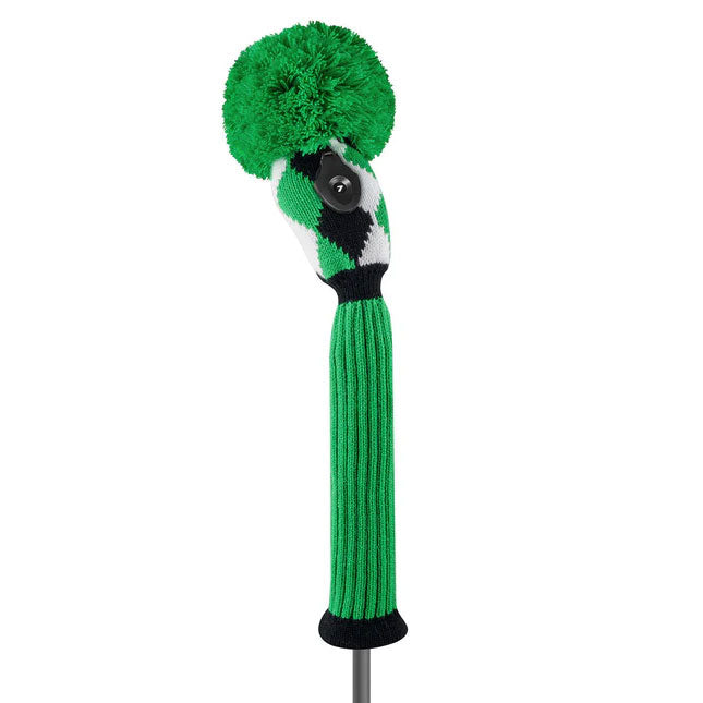 Just4Golf Kelly Green Argyle Knit Headcovers With Pom