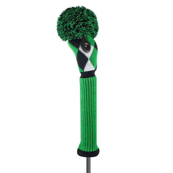Just4Golf Kelly Green Argyle Knit Headcovers With Pom
