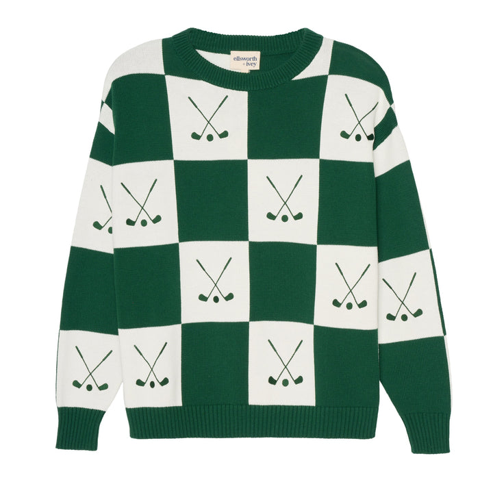 Ellsworth &amp; Ivey Riley Checkered Golf Crewneck Sweater