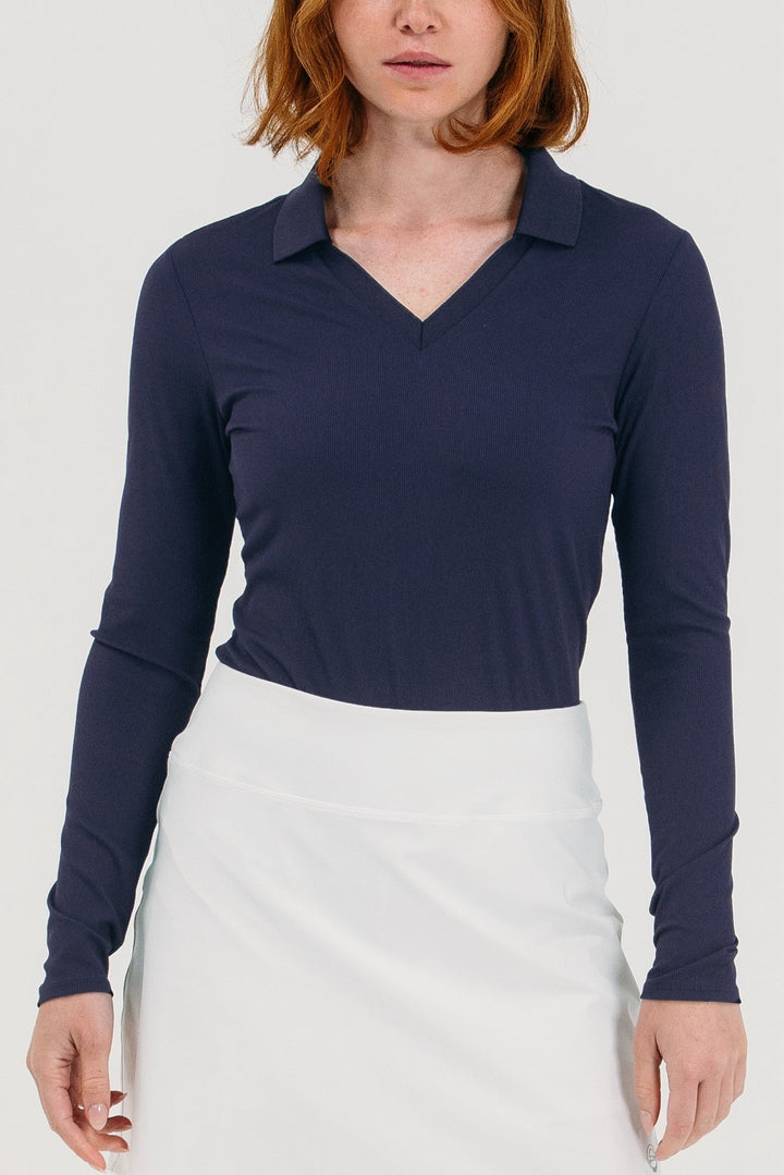 Foray Golf Rib V-Neck Long Sleeve Polo