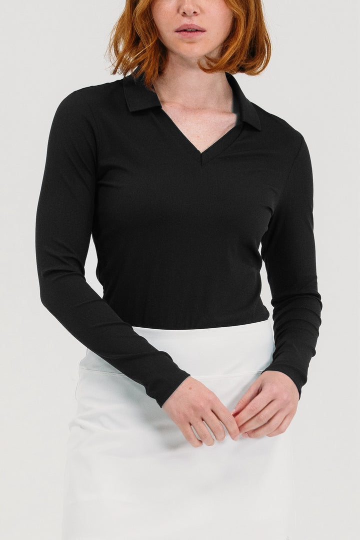 Foray Golf Rib V-Neck Long Sleeve Polo