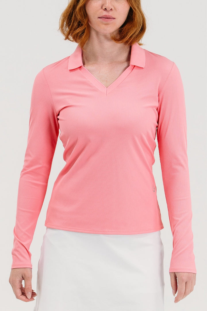 Foray Golf Rib V-Neck Long Sleeve Polo