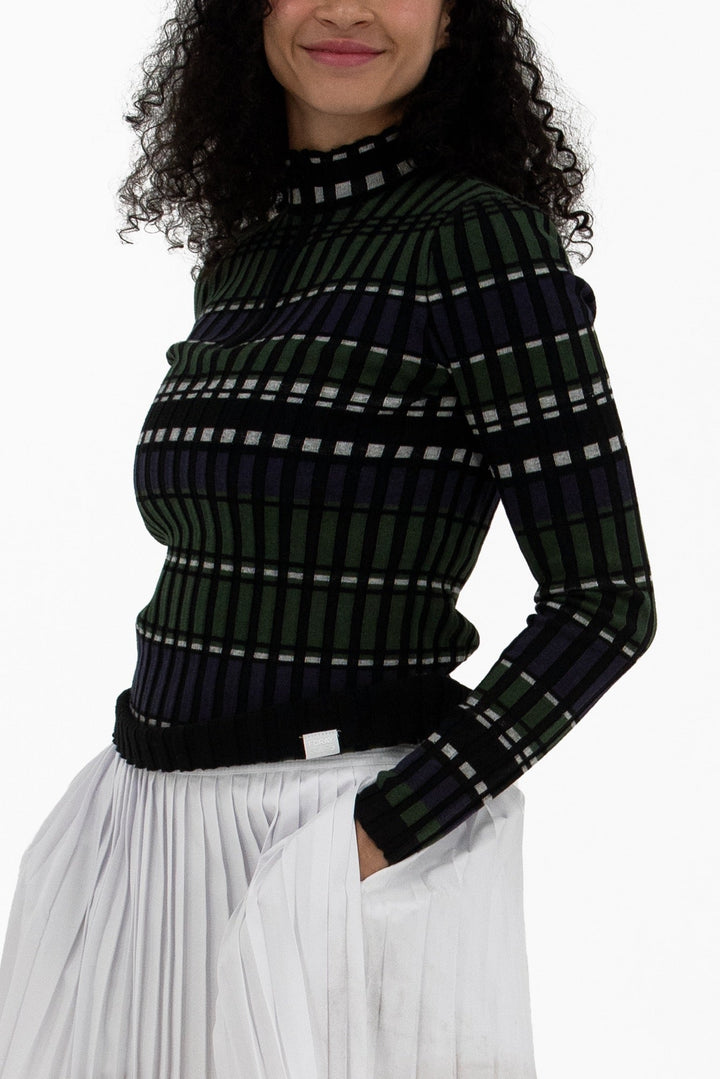 Foray Golf Rib Navy/Green Stripe Quarter Zip