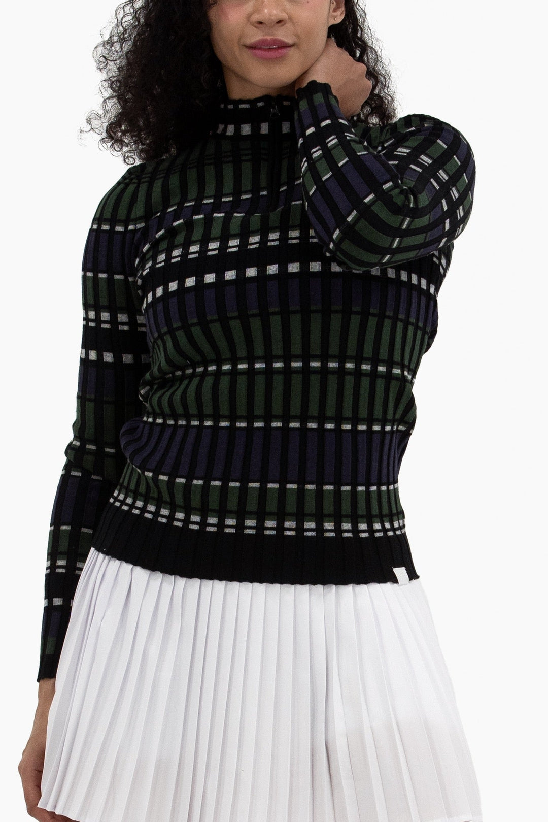 Foray Golf Rib Navy/Green Stripe Quarter Zip