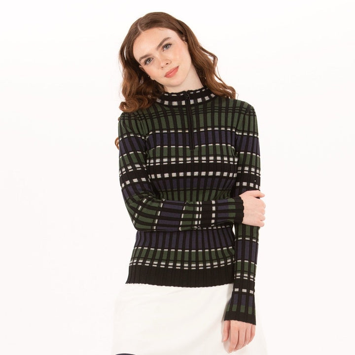 Foray Golf Rib Navy/Green Stripe Quarter Zip