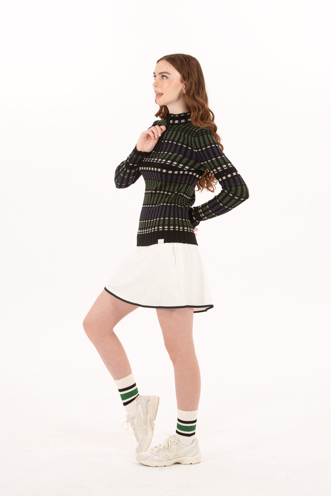 Foray Golf Rib Navy/Green Stripe Quarter Zip