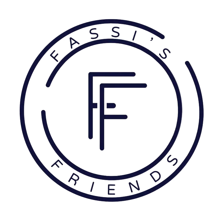 A circular navy blue logo with the words 'FASSI'S FRIENDS' around a stylized letter F on a white background.