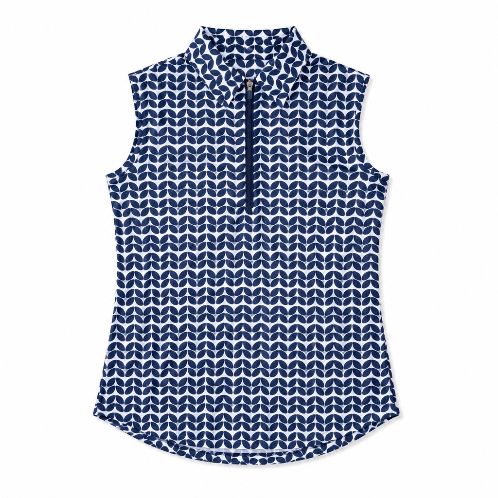 JoFit Midnight Leaves Sleeveless Polo | Navy/White – Golf4Her