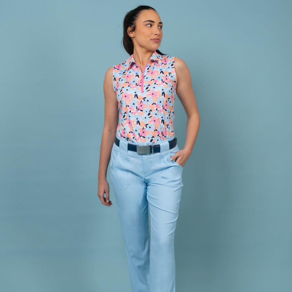 JoFit Sleeveless Pastel Petals Zip Polo