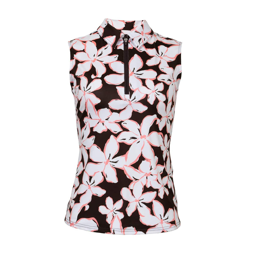JoFit Mocha Floral Sleeveless Polo
