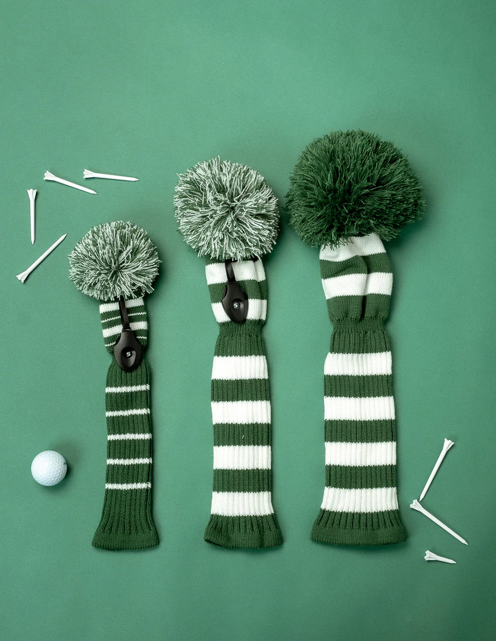 Just4Golf Green/White Knit Headcovers With Pom