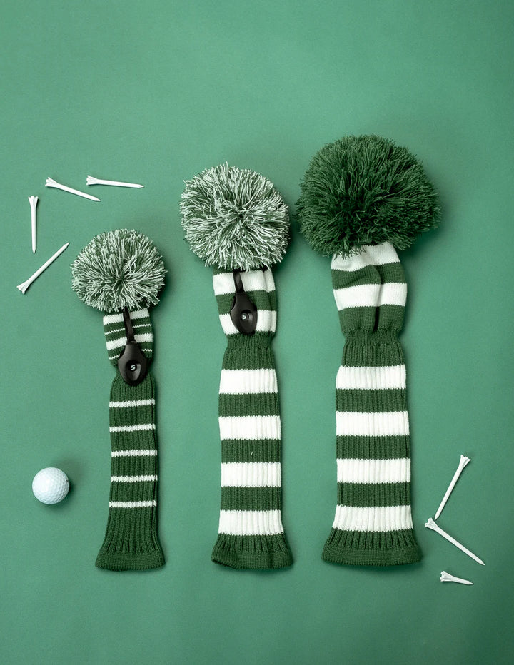Just4Golf Green/White Knit Headcovers With Pom
