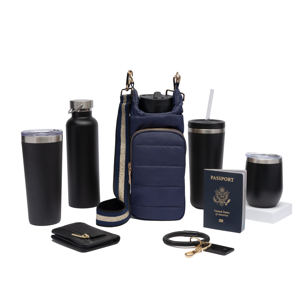 WanderFull Classic Matte Navy HydroBag® with Navy/Gold Strap