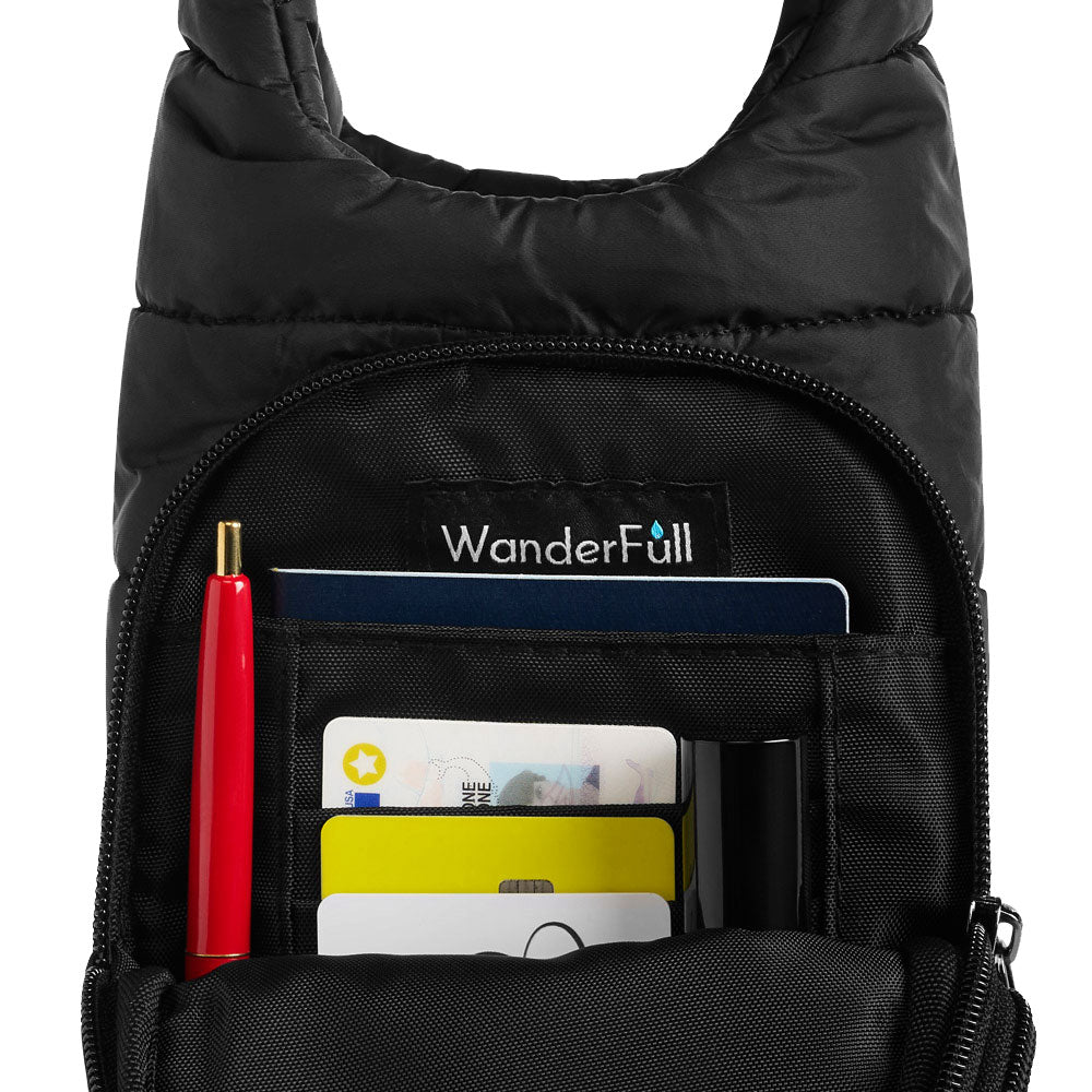 WanderFull Classic Matte Black HydroBag® with Silver Striped Strap