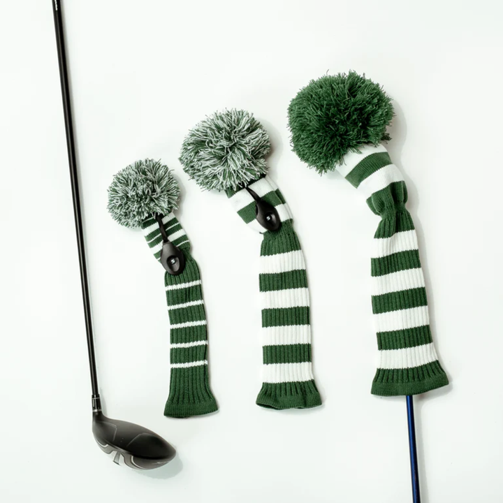 Just4Golf Green/White Knit Headcovers With Pom