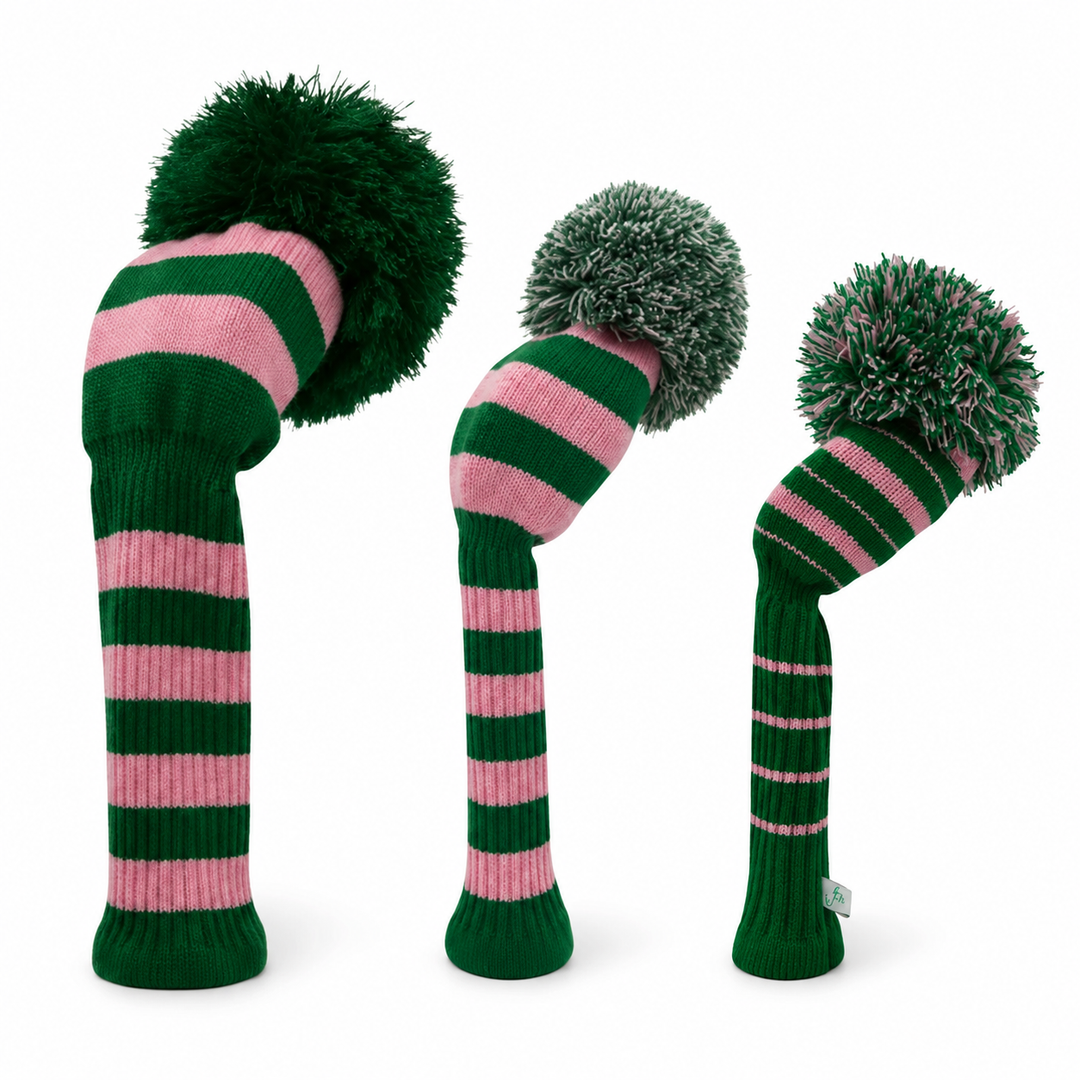 Just4Golf Pink/Green Knit Headcovers With Pom