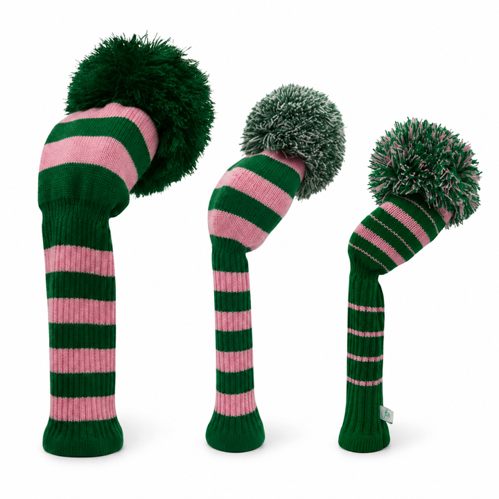 Just4Golf Pink/Green Knit Headcovers With Pom
