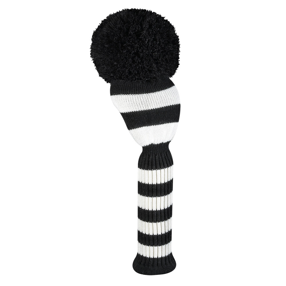 Just4Golf Black/White Stripe Knit Headcovers With Pom