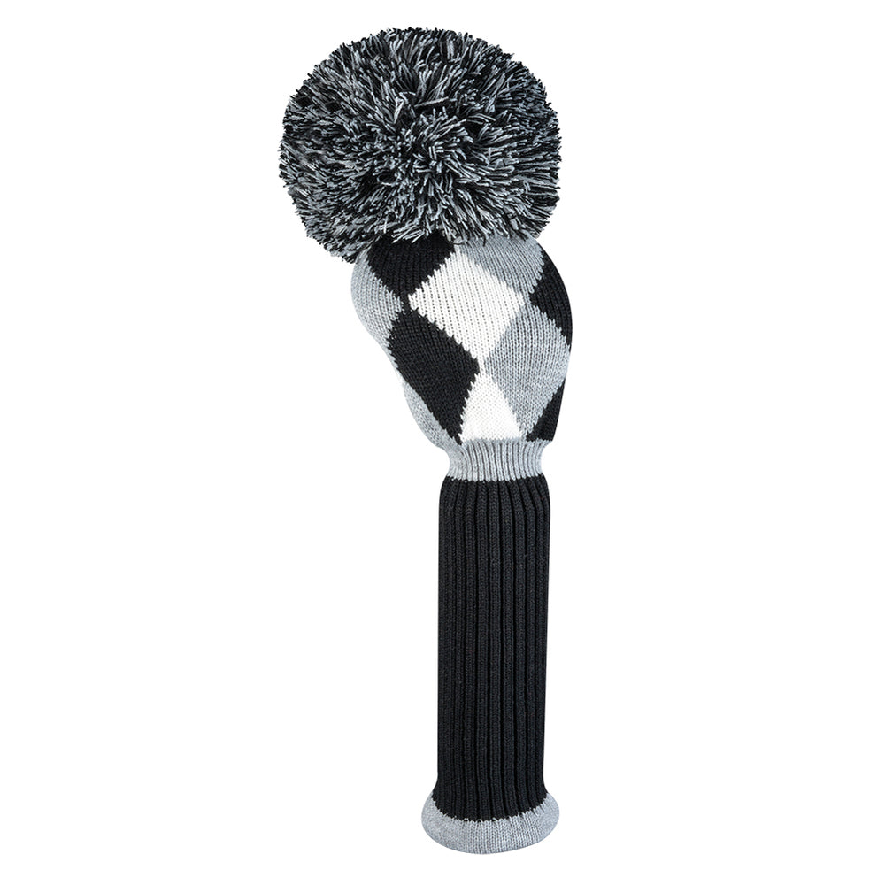 Just4Golf Black/Grey Diamond Argyle Knit Headcovers With Pom