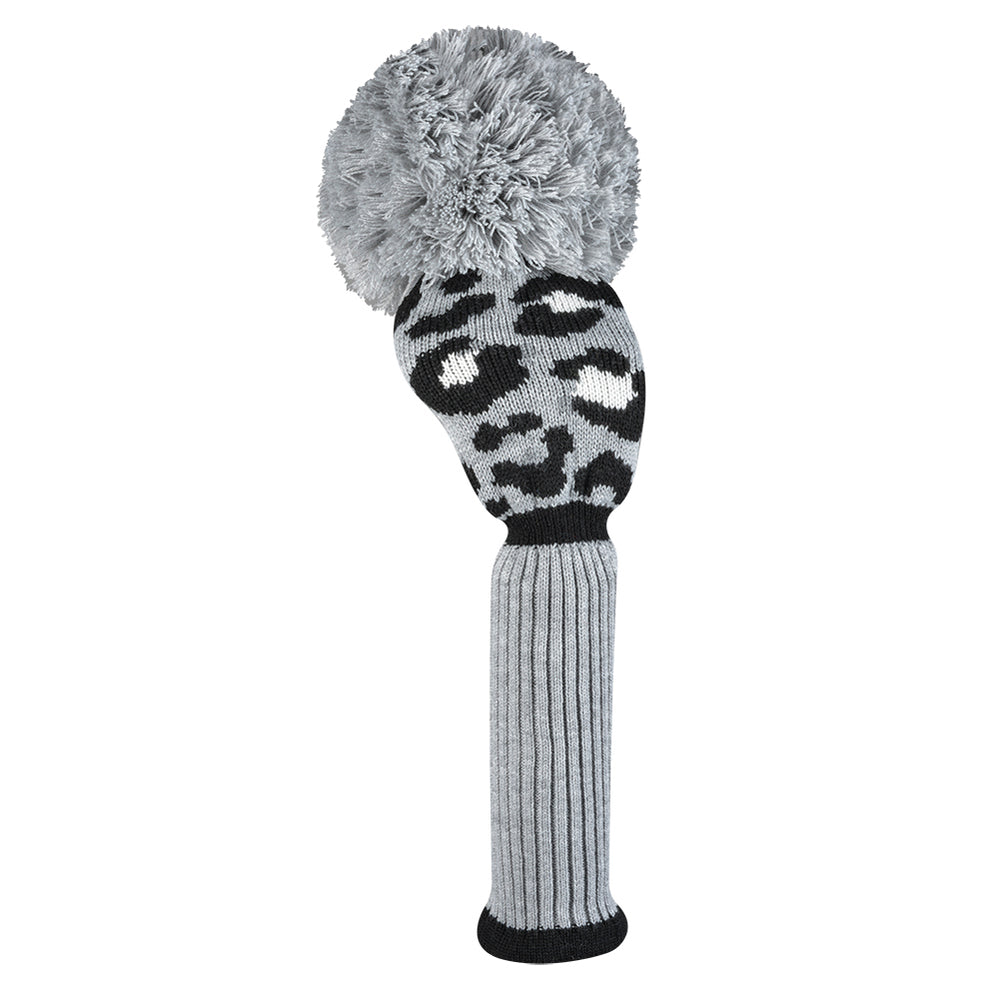 Just4Golf Grey Leopard Knit Headcovers With Pom