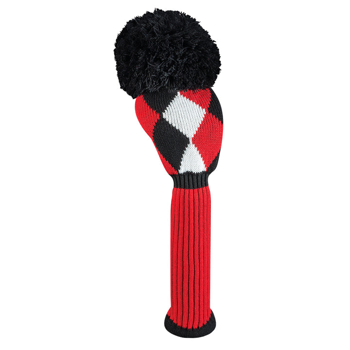 Just4Golf Red/Black Diamond Argyle Knit Headcovers With Pom