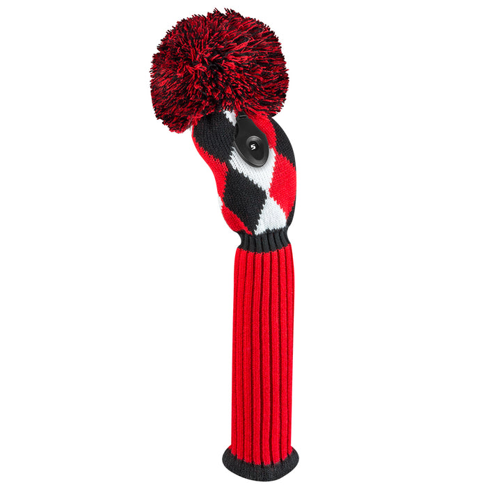 Just4Golf Red/Black Diamond Argyle Knit Headcovers With Pom