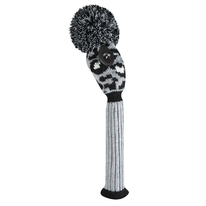 Just4Golf Grey Leopard Knit Headcovers With Pom