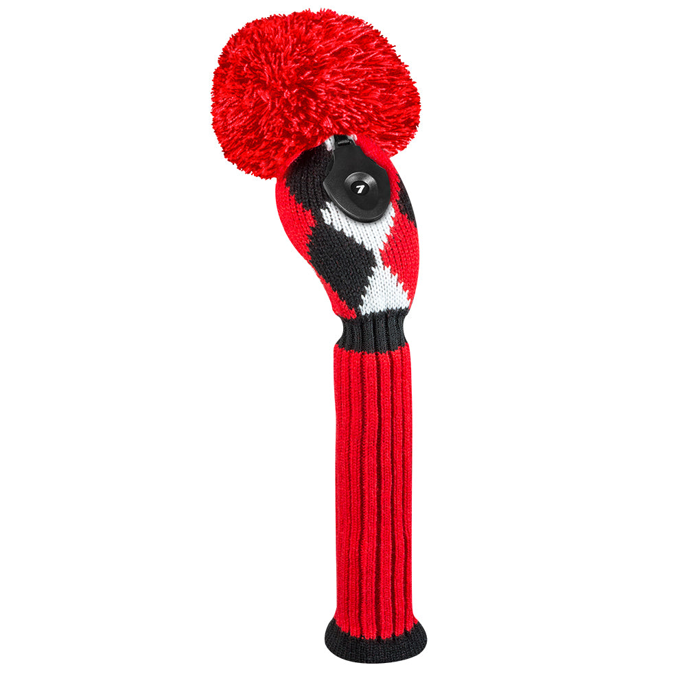 Just4Golf Red/Black Diamond Argyle Knit Headcovers With Pom