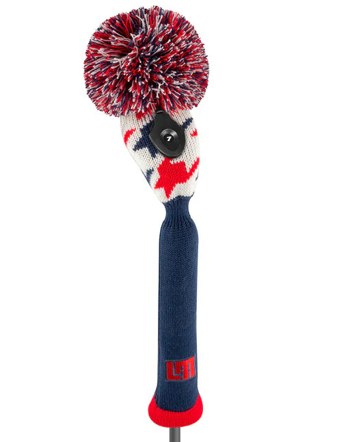 Just4Golf Red/Navy Tooth Knit Headcovers With Pom