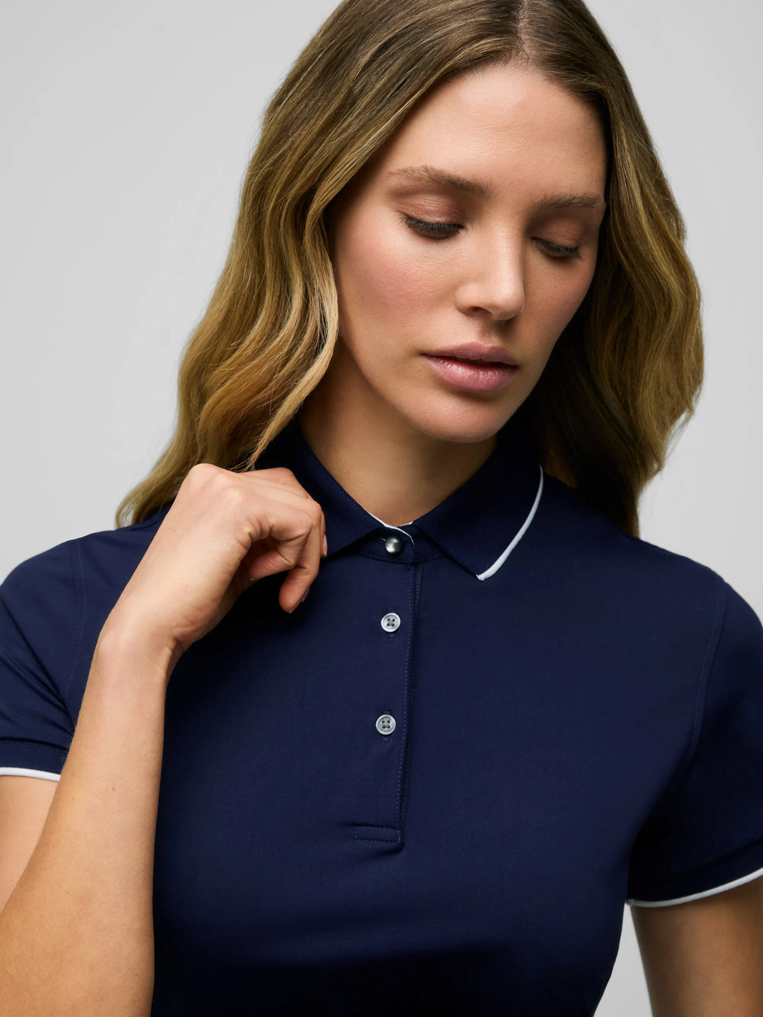 Greyson Scarlet Cropped Short Sleeve Polo