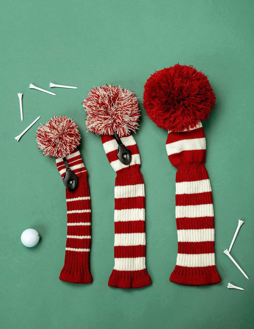 Just4Golf Crimson/Cream Knit Headcovers With Pom
