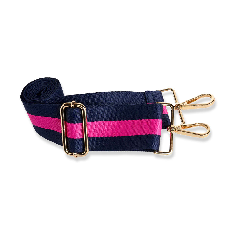 WanderFull Classic Matte Bright Pink HydroBag® with Navy and Pink Striped Strap
