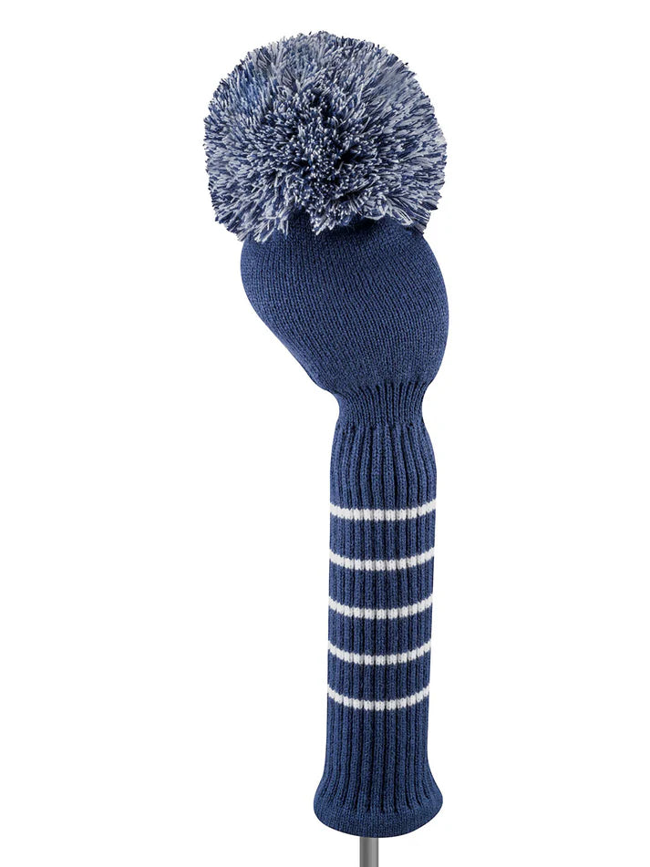 Just4Golf Navy Knit Headcovers With Pom