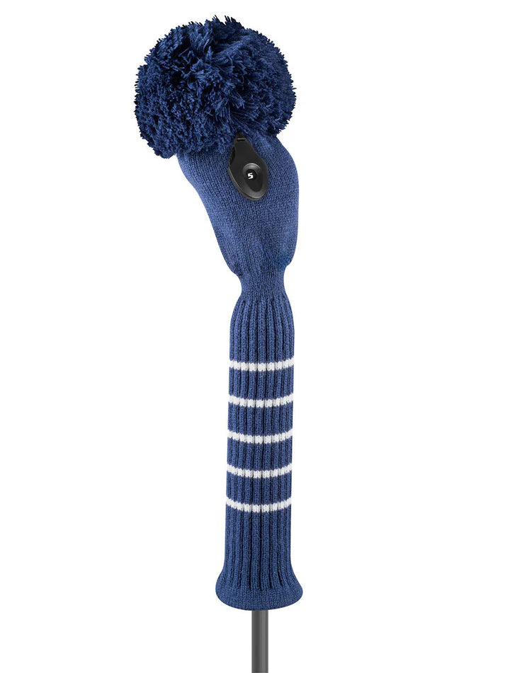 Just4Golf Navy Knit Headcovers With Pom