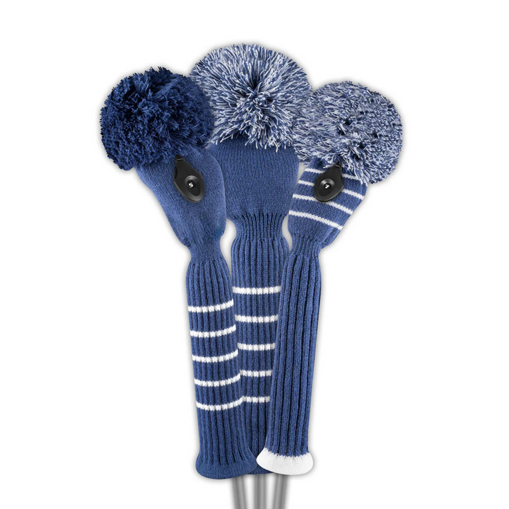 Just4Golf Navy Knit Headcovers With Pom