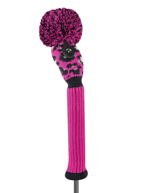 Just4Golf Hot Pink/Black Leopard Knit Headcovers With Pom