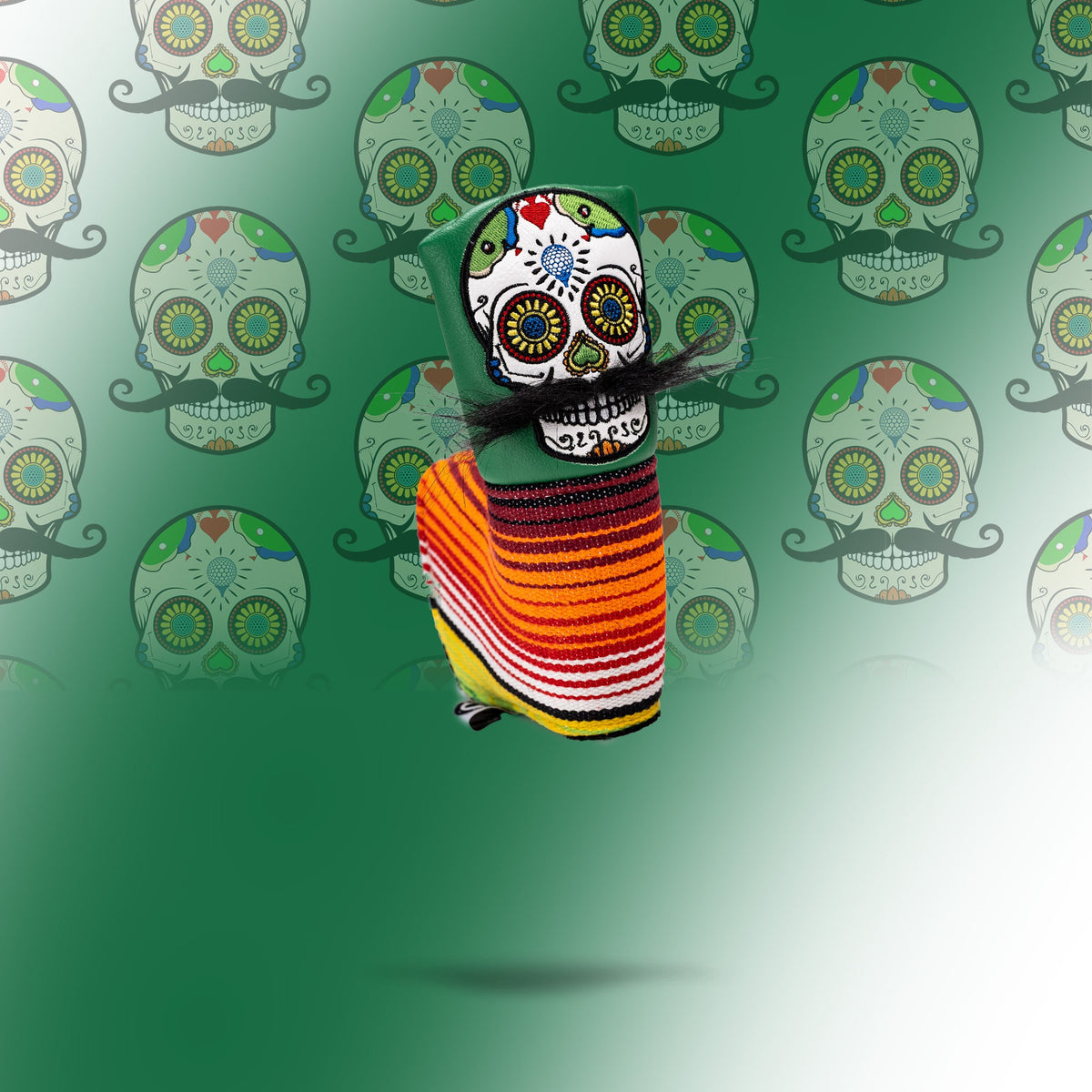 Pins & Aces Mustache Sugar Skull - Blade Putter Cover Green