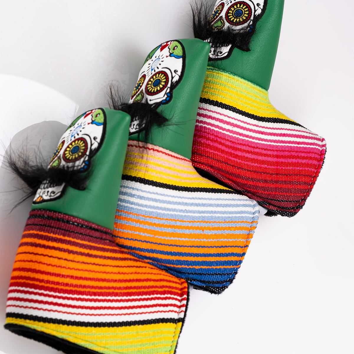 Pins & Aces Mustache Sugar Skull - Blade Putter Cover Green