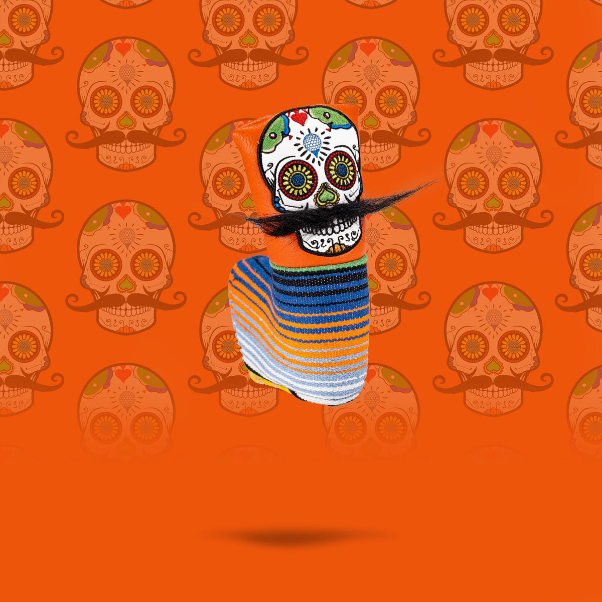 Pins & Aces Mustache Sugar Skull - Blade Putter Cover Orange