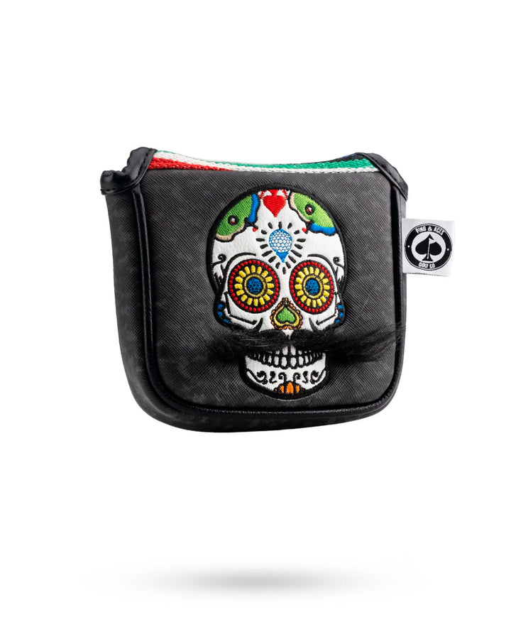 Pins &amp; Aces Mustache Sugar Skull - Mallet Putter Cover Gray Camo