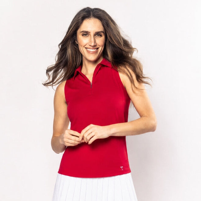Golftini Classic Sleeveless Red Zip Polo