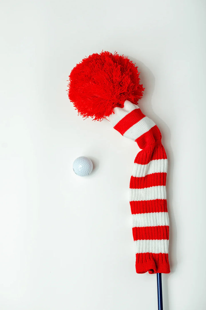 Just4Golf Red/White Knit Headcovers With Pom