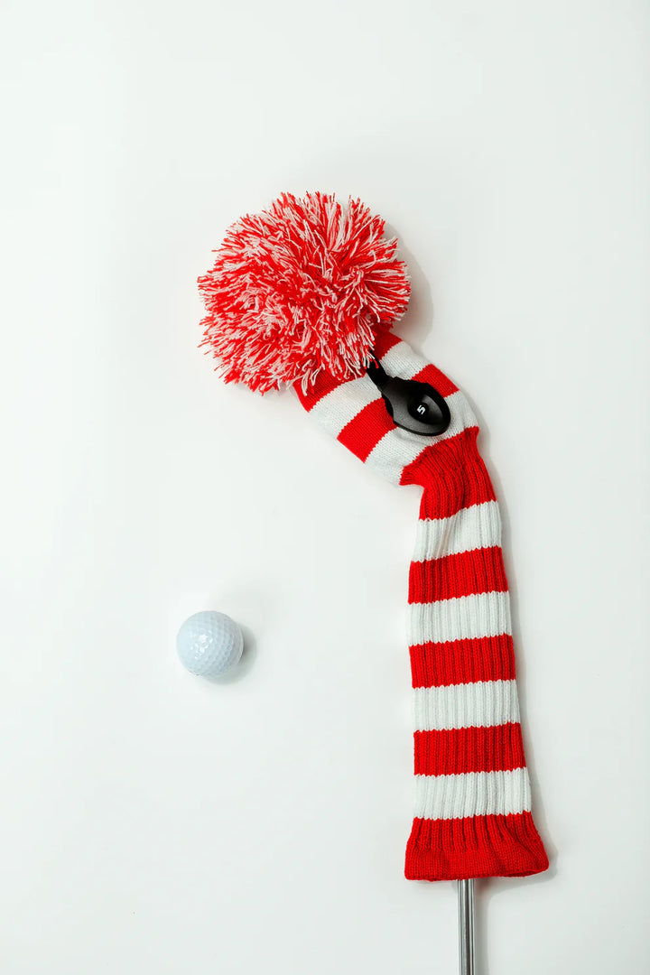 Just4Golf Red/White Knit Headcovers With Pom