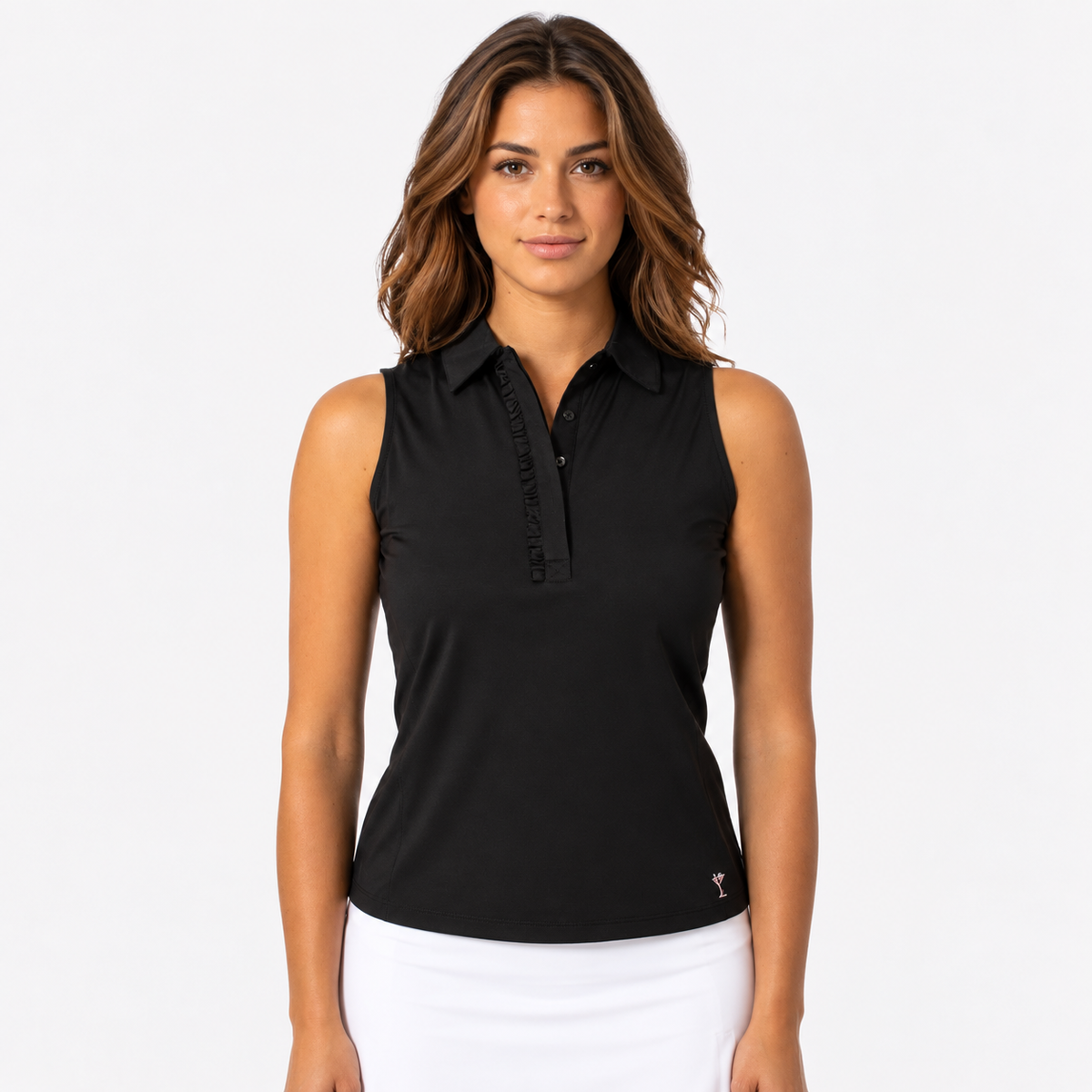 Golftini Ruffle Sleeveless Black Polo