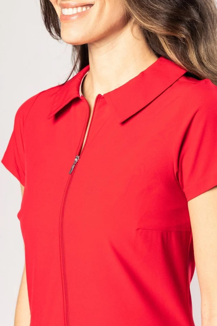 Golftini Timeless Red Short Sleeve Pleated Dress [F26]