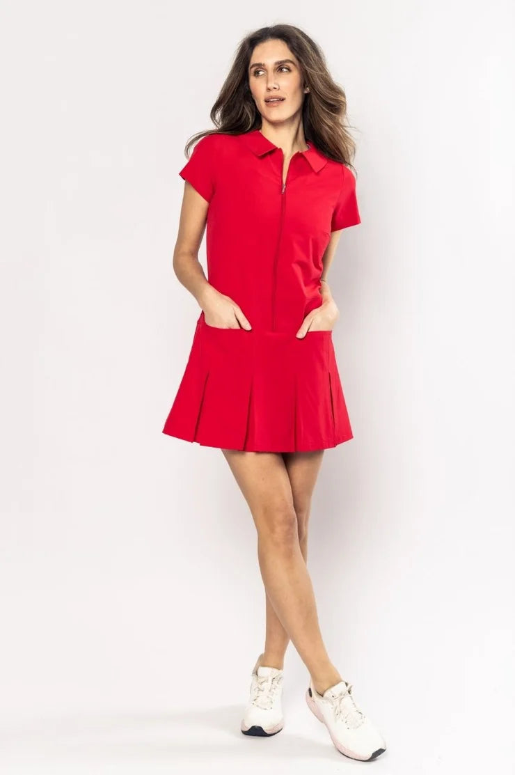 Golftini Timeless Red Short Sleeve Pleated Dress [F26]