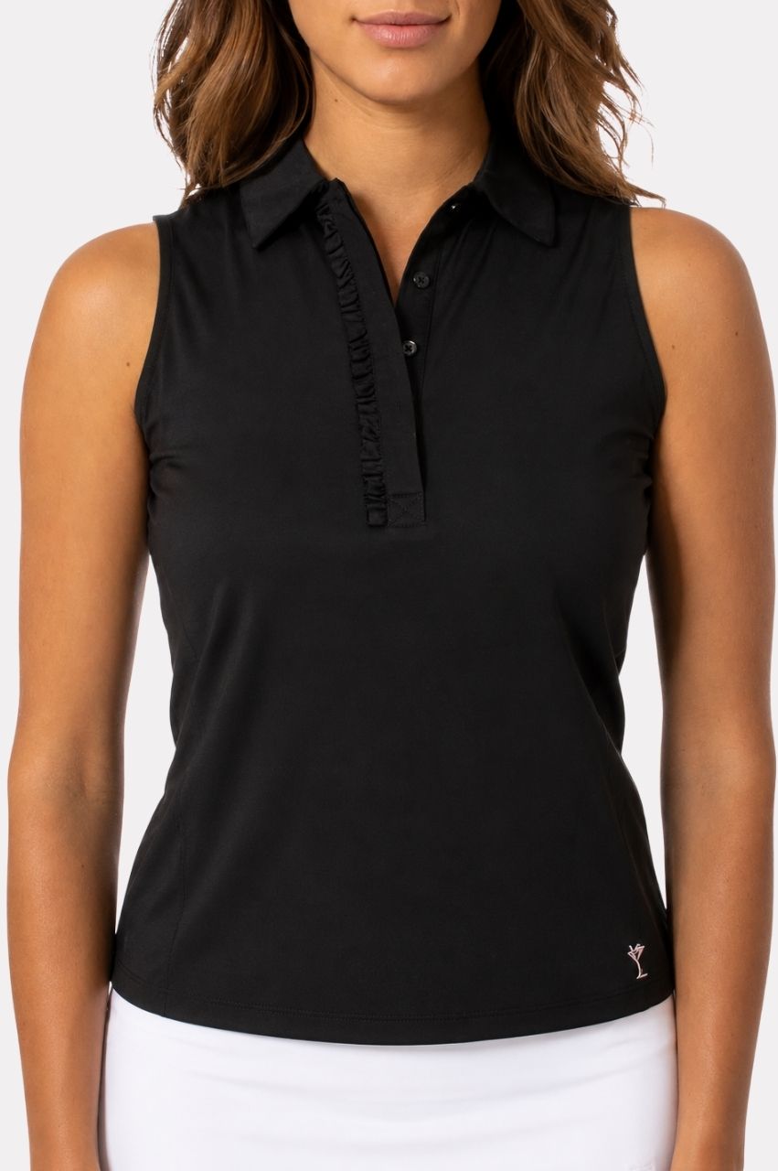 Golftini Ruffle Sleeveless Black Polo