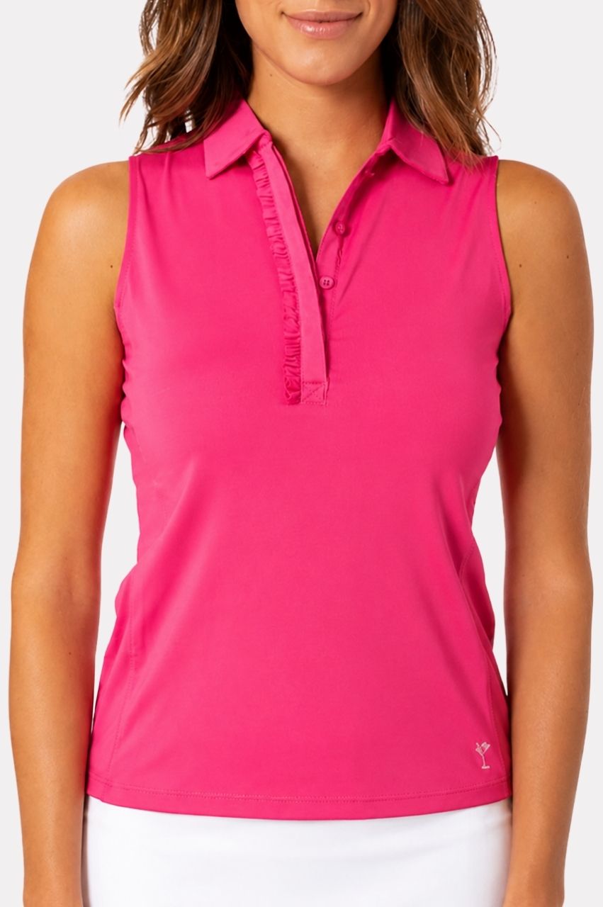 Golftini Ruffle Sleeveless Hot Pink Polo