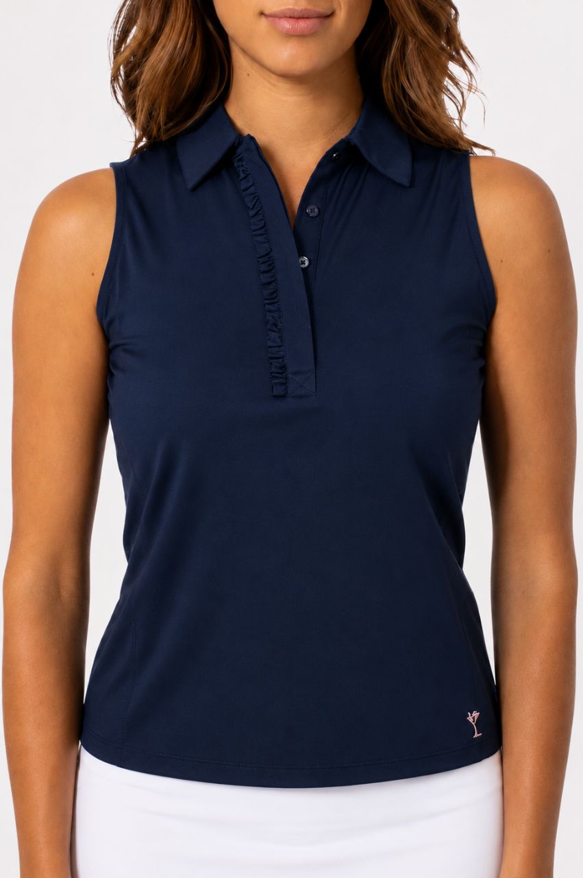 Golftini Ruffle Sleeveless Navy Polo