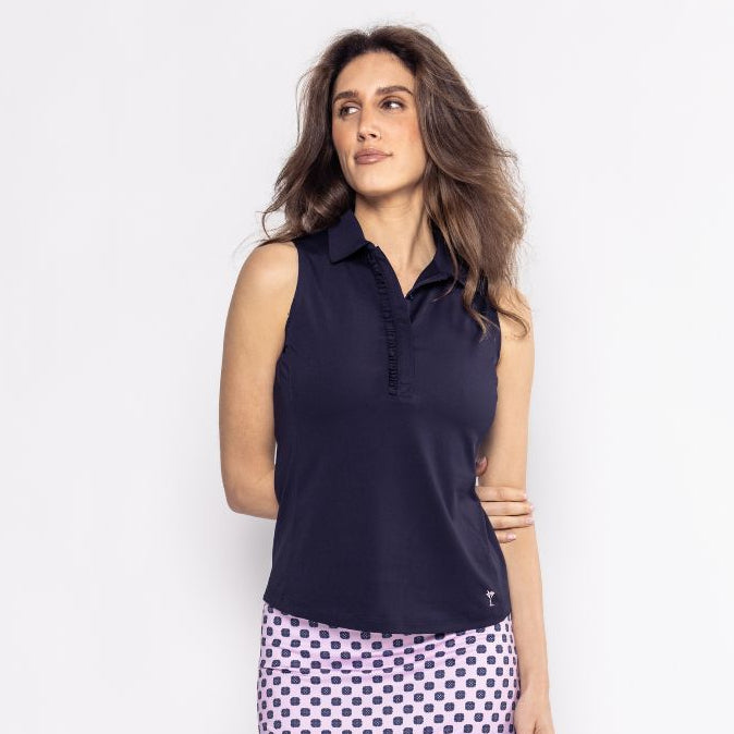 Golftini Ruffle Sleeveless Navy Polo